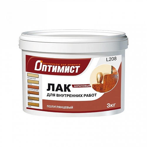 Лак акриловый L208 Оптимист бесц полуглянцевый 3кг 41902 Лак акриловый L208 Оптимист бесц полуглянцевый 3кг 41902