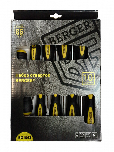 Нажмите что бы увеличить изображение Набор отверток 10 предметов BERGER BG1063 фото Набор отверток 10 предметов BERGER BG1063