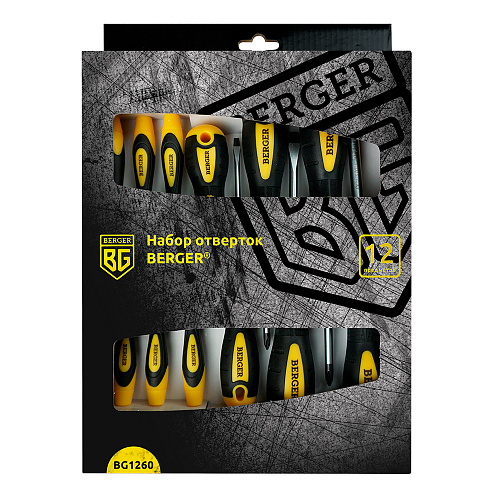 Нажмите что бы увеличить изображение Набор отверток BERGER 12 предметов BG1260 фото Набор отверток BERGER 12 предметов BG1260