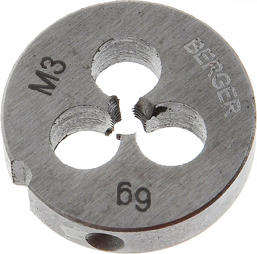 Плашка метрическая М3х0,5 мм BERGER BG1001 Плашка метрическая М3х0,5 мм BERGER BG1001