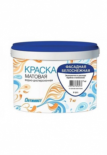 Краска водоэмульсионная Оптимист фасадная F311 14кг Краска водоэмульсионная Оптимист фасадная F311 14кг